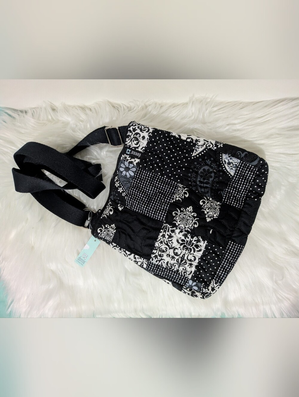 Donna Sharp Quilted Patchwork Crossbody Bag in Black & White New!